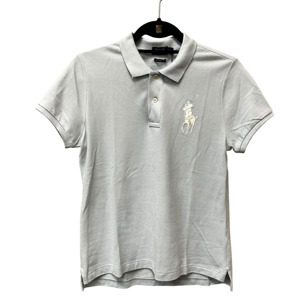 NWT Polo Ralph Lauren Light Blue Large Pony Logo Skinny Polo Womens Large